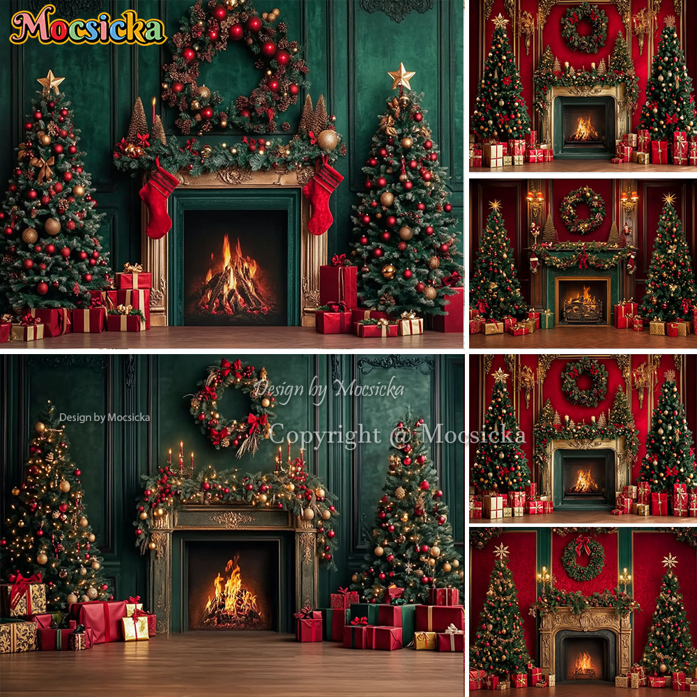 Photography Lighting Setup - Mocsicka rouge cheminée de noël fond