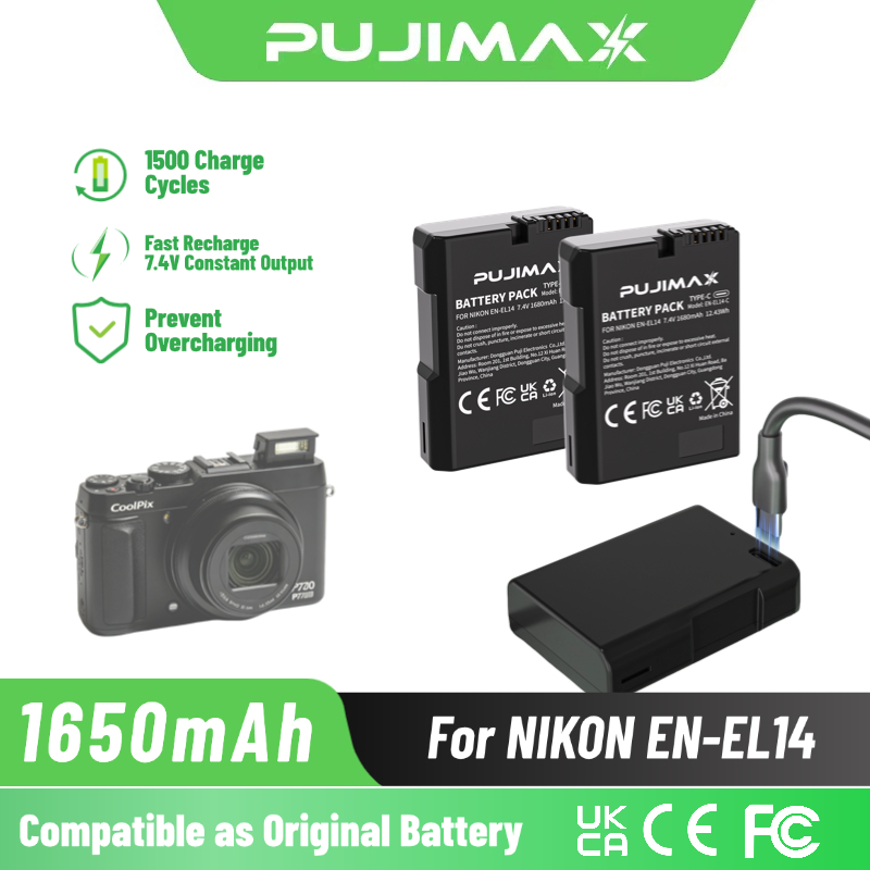 Nikon Camera D3500 - Batterie PUJIMAX 1650mAh EN-EL14 avec câble