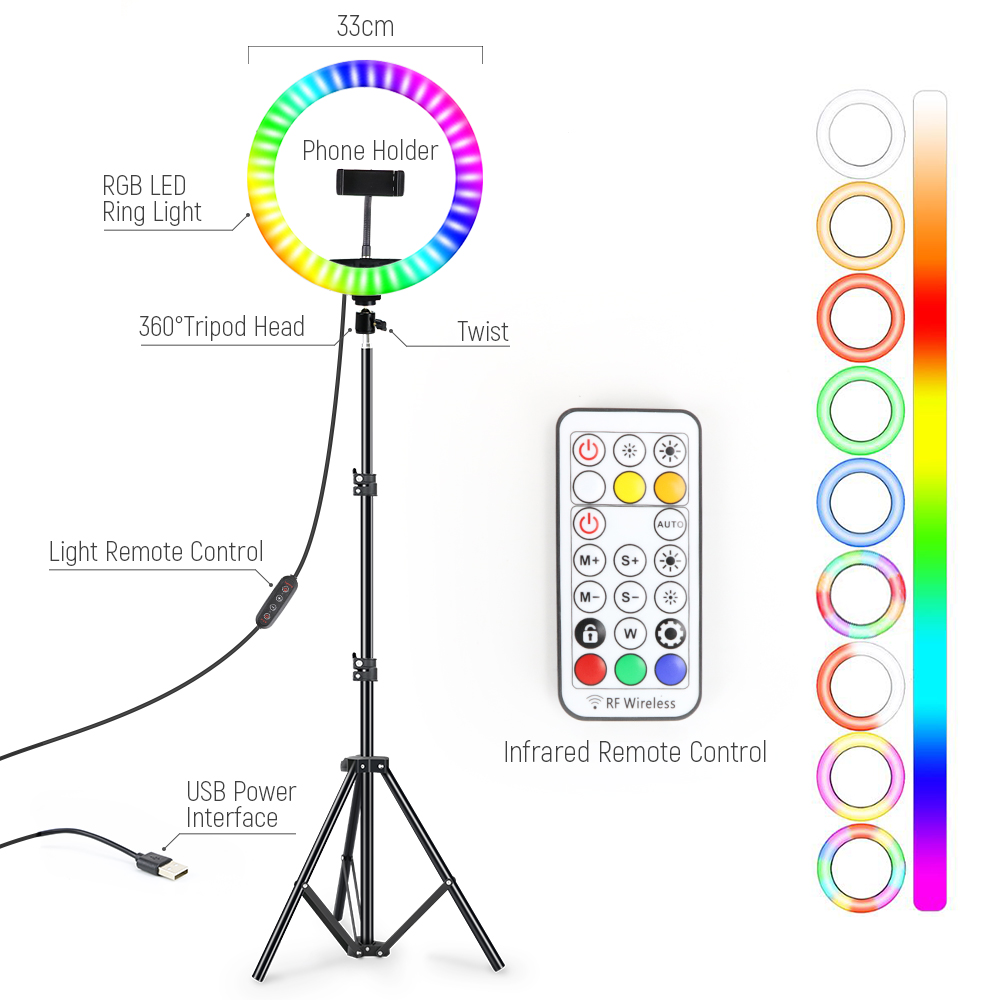 Photography Lighting Circle - Anneau lumineux Led RGB pour Selfie,